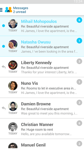 SpareRoom Android App screenshot of messages