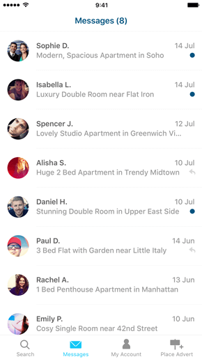 SpareRoom iPhone App screenshot of messages